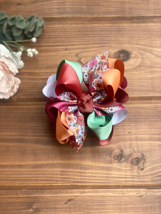 Happy Fall Floral Multicolor Hair Bows - LilaReneeCreations