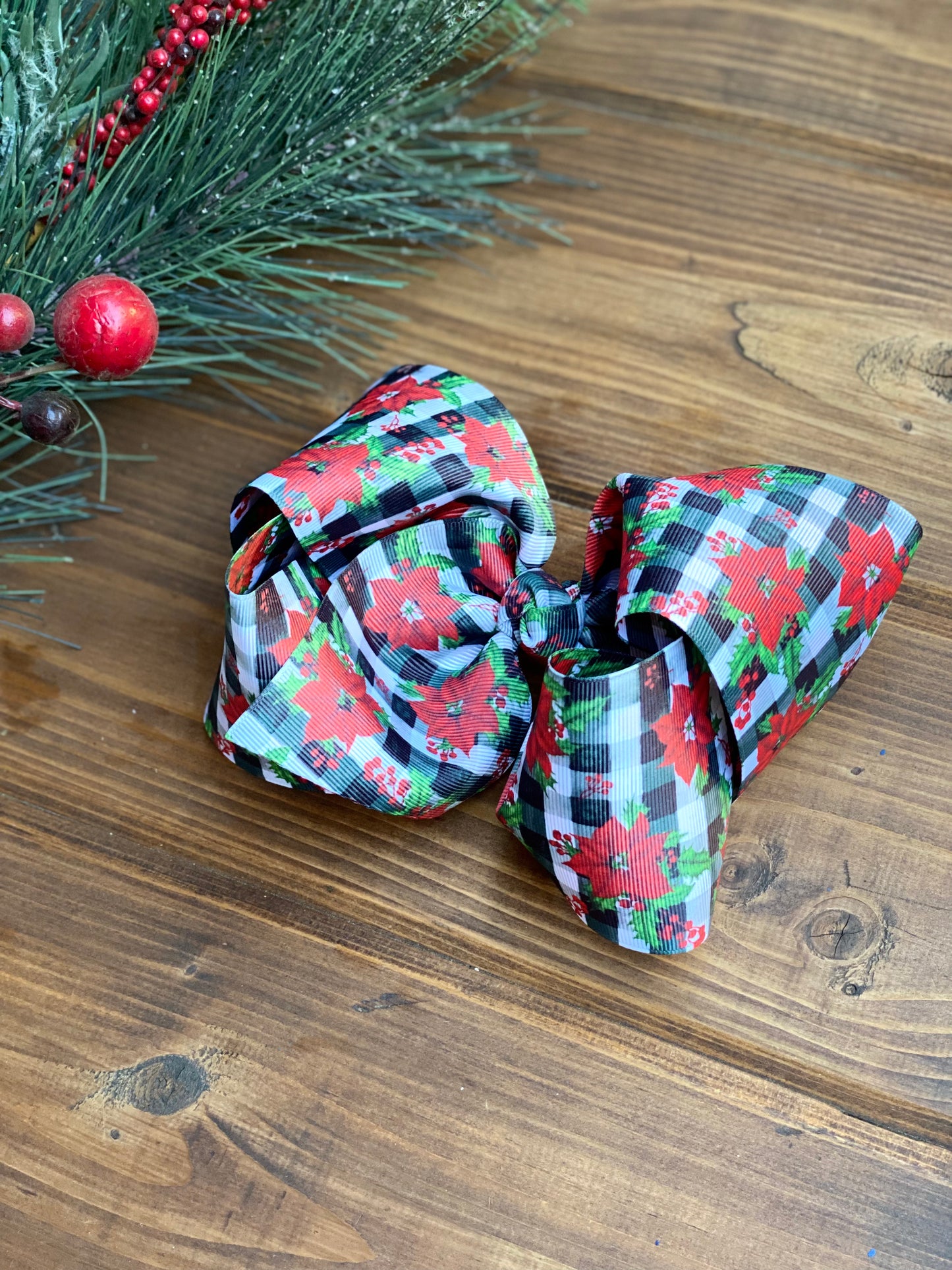 RESTOCK Plaid Poinsettia XL boutique Hair Bows - LilaReneeCreations