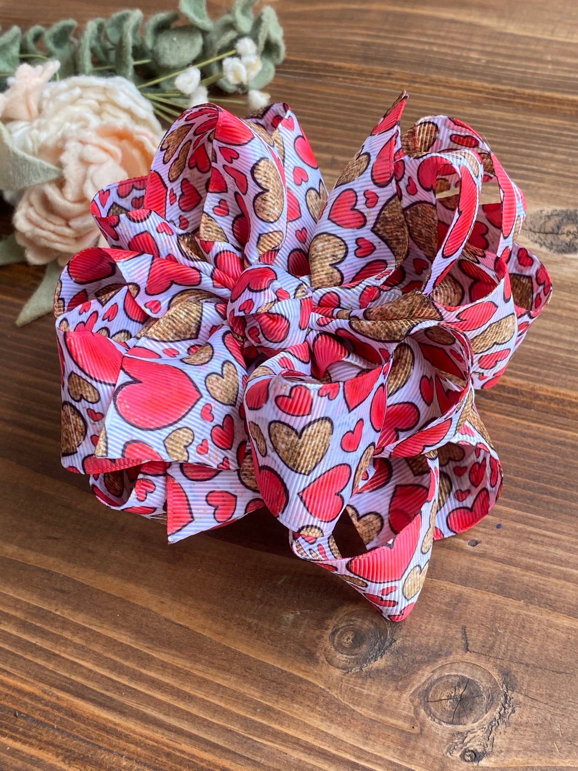 Red & Gold Hearts Lila&Ellie Hair Bow - LilaReneeCreations