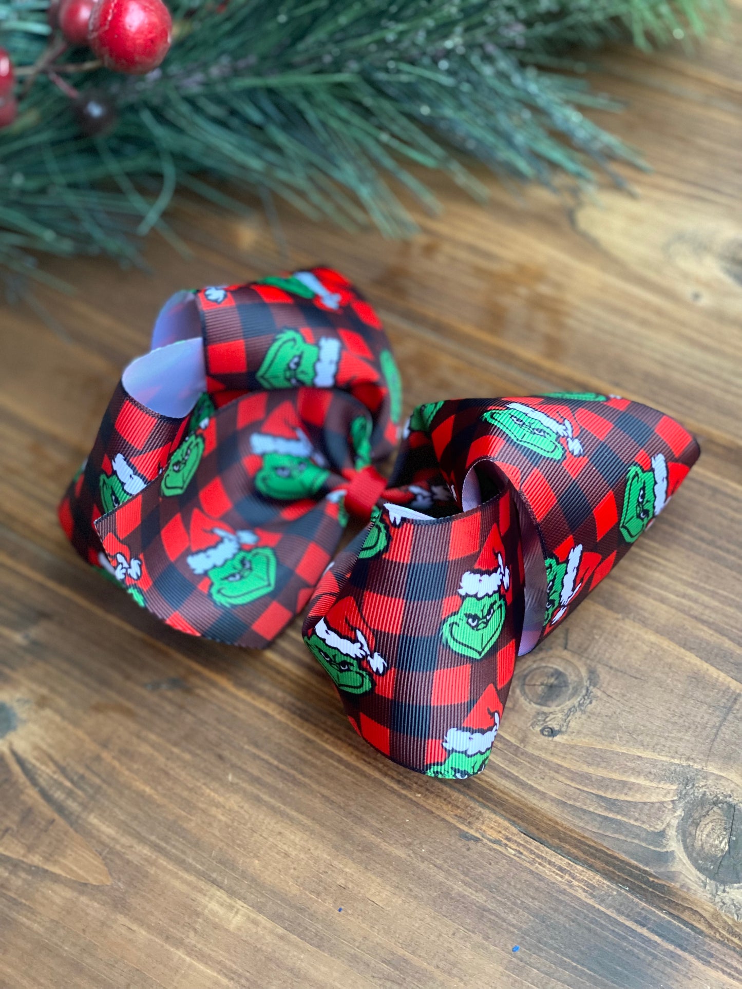 Green Guy Red Buffalo Check XL boutique Hair Bows - LilaReneeCreations