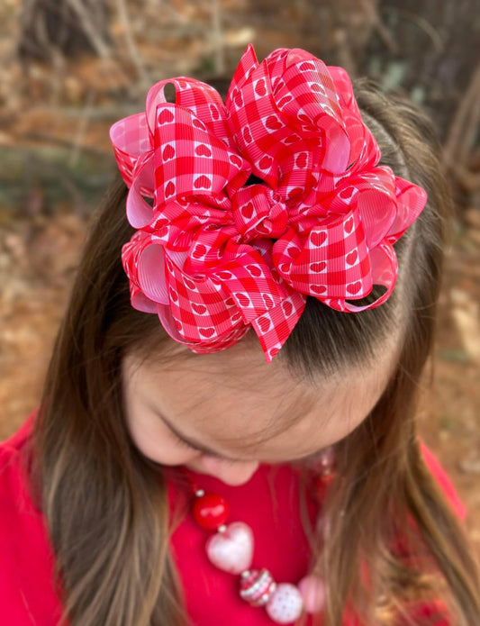 Heart Plaid Hair Bows - LilaReneeCreations