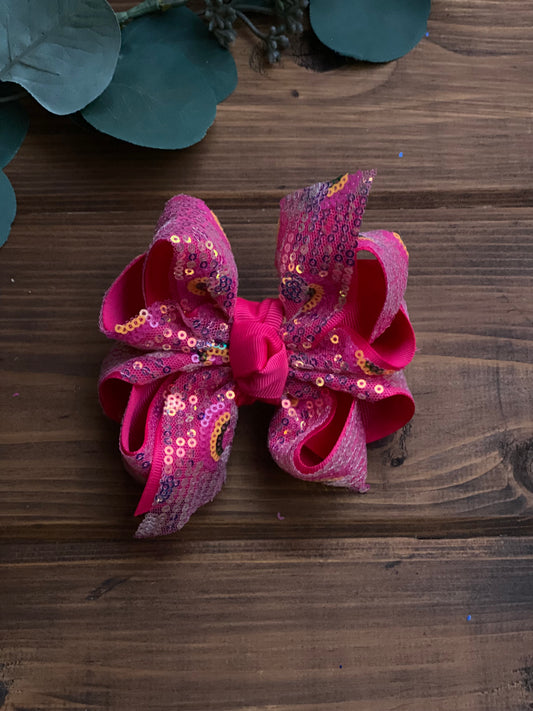 Pink Rose rainbow sequins 🌈  L&E Hair Bow - LilaReneeCreations