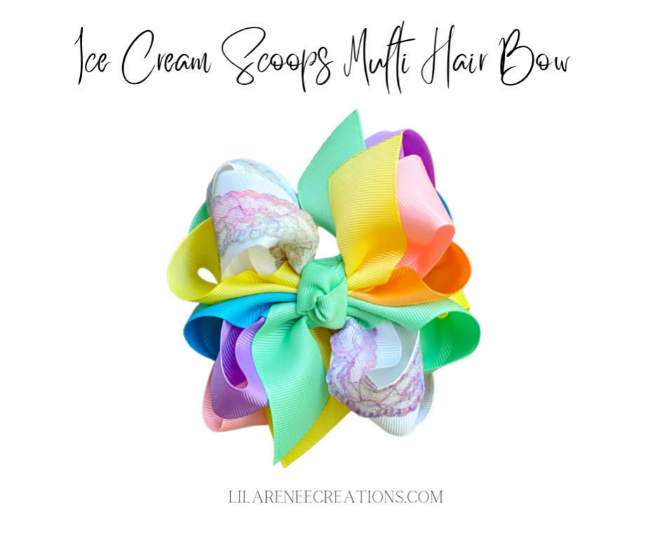 Ice Cream Scoops Multicolor Hair Bows - LilaReneeCreations