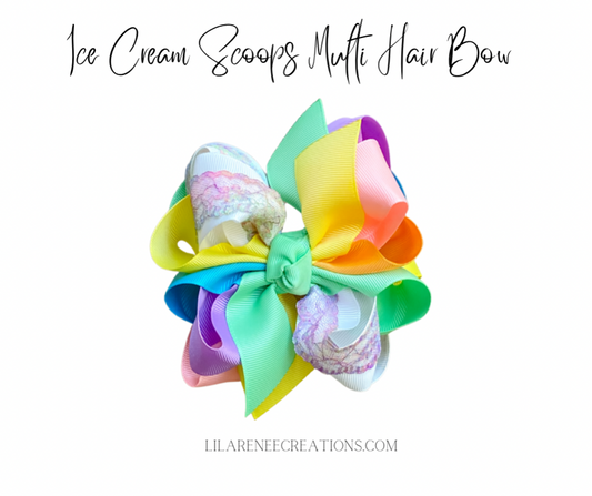 Ice Cream Scoops Multicolor Hair Bows - LilaReneeCreations