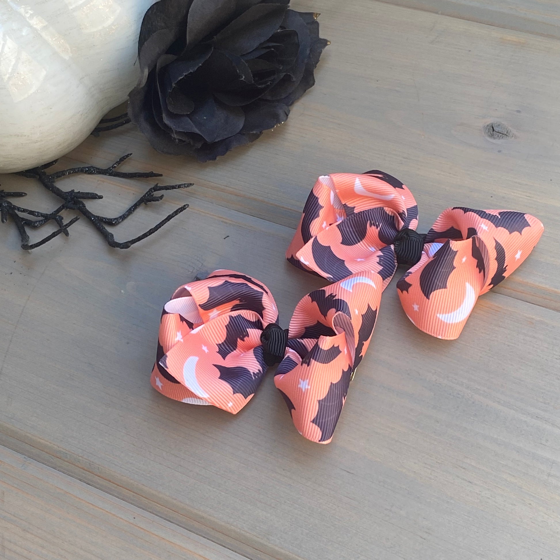 Orange Bats Print Hair Bows - LilaReneeCreations