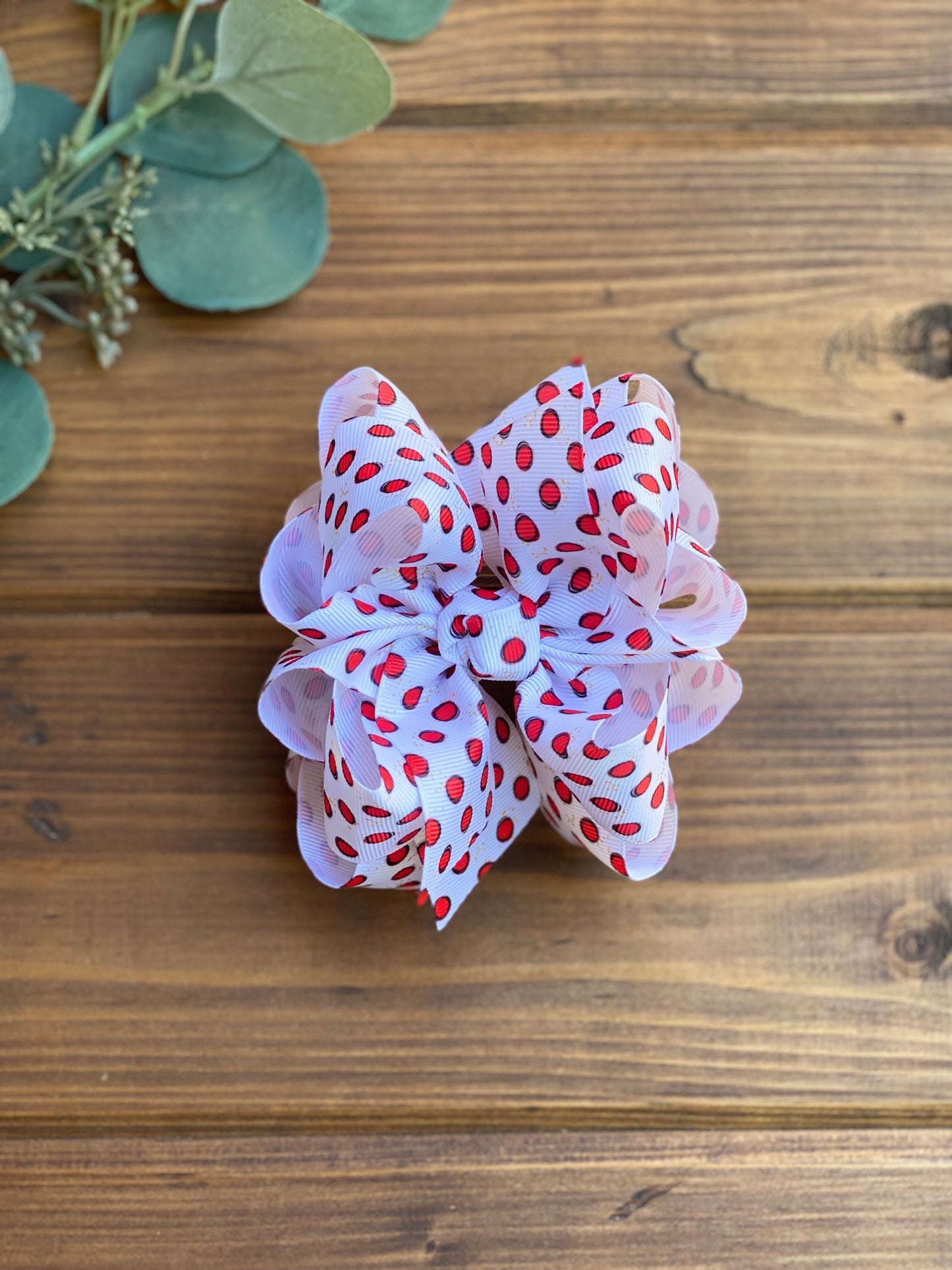Red Dots on white Hair Bows - LilaReneeCreations