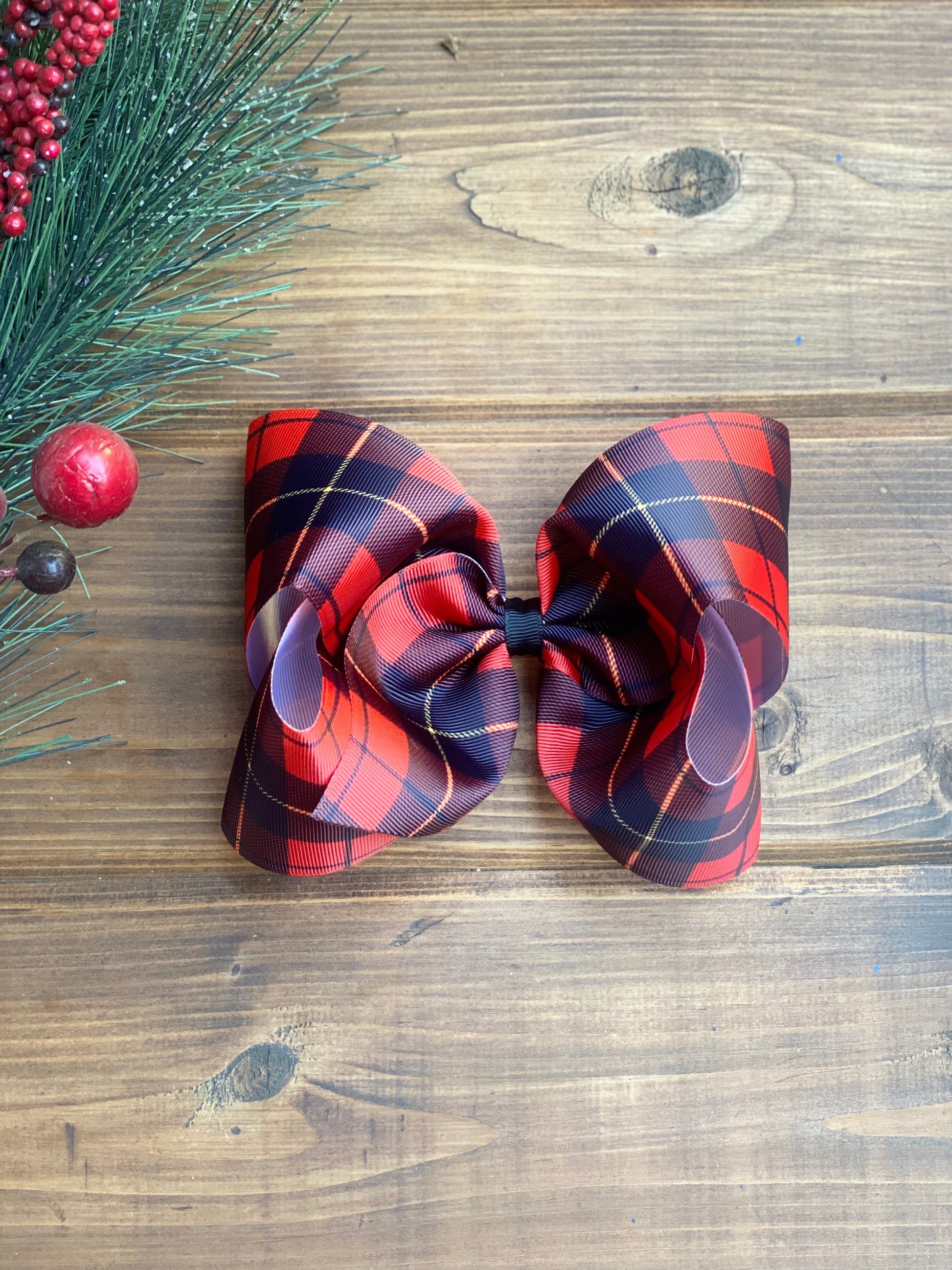 Red Tartan Plaid XL boutique Hair Bows - LilaReneeCreations