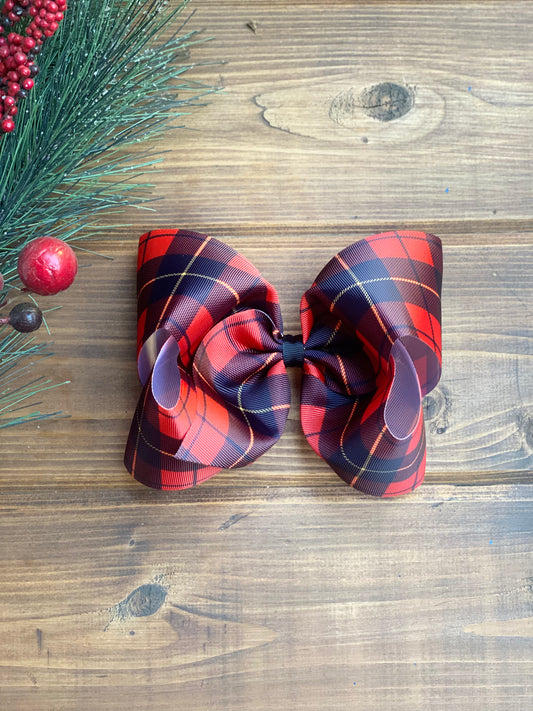 Red Tartan Plaid XL boutique Hair Bows - LilaReneeCreations