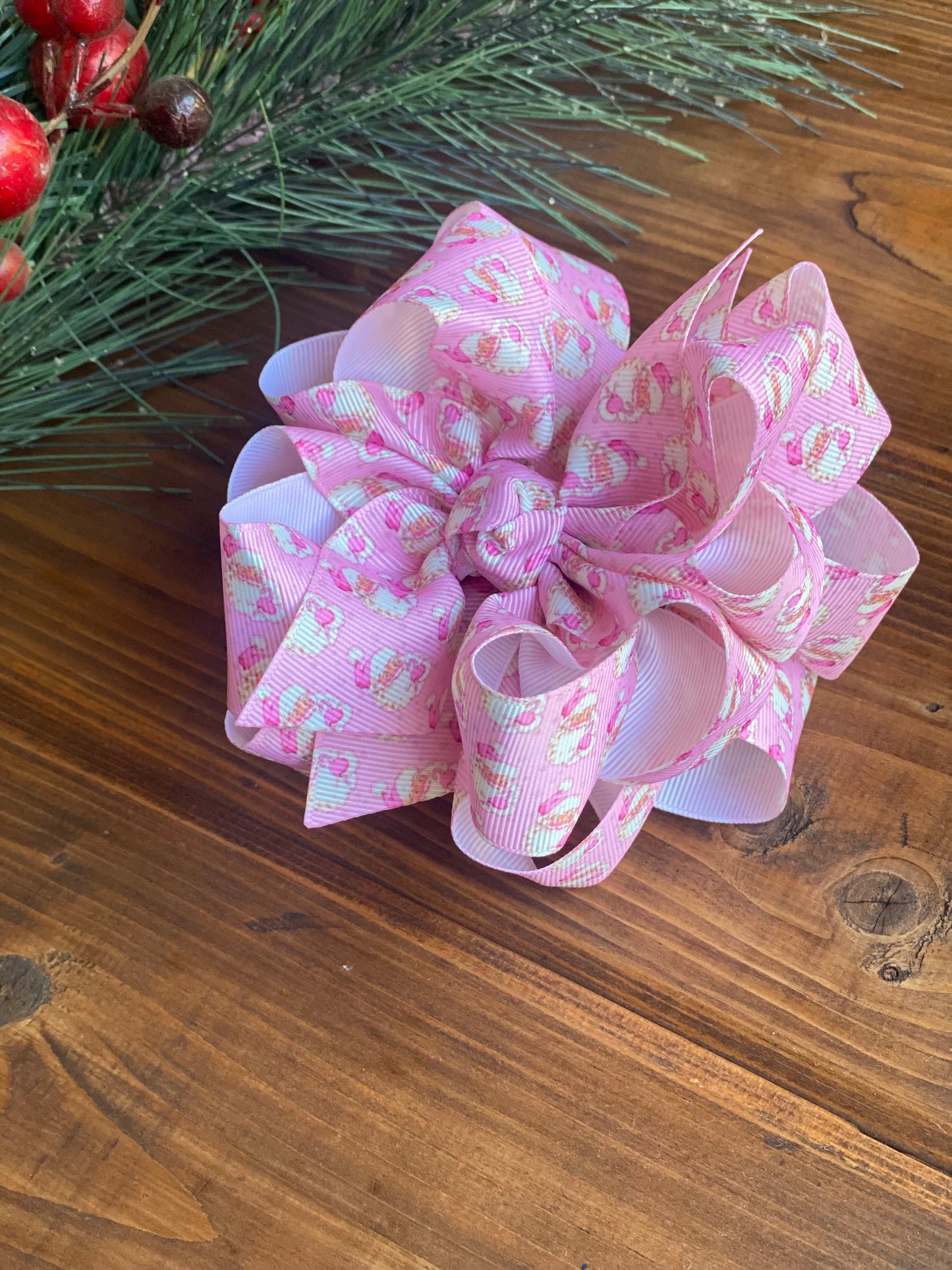 Pink Santa Hair Bows - LilaReneeCreations