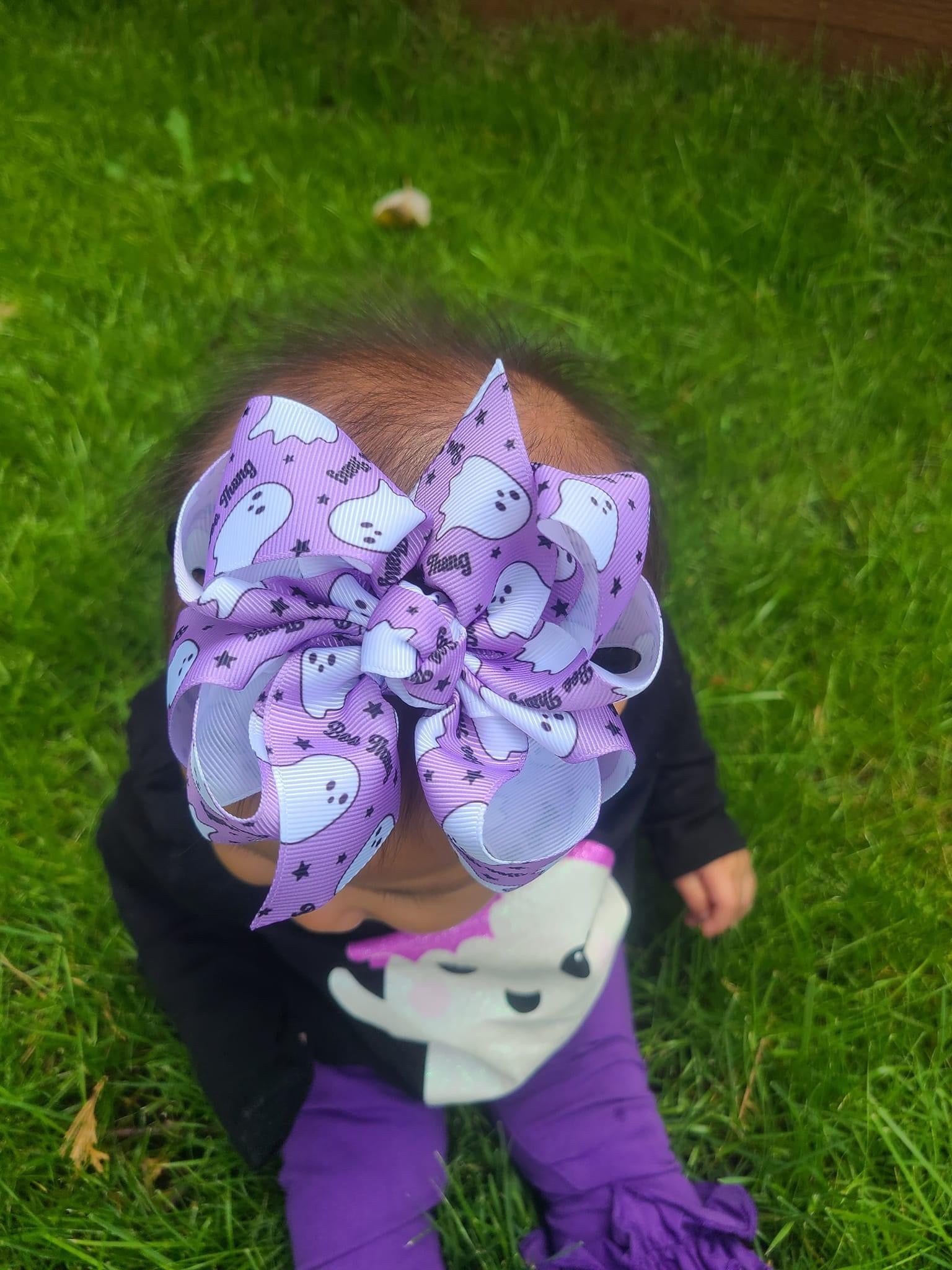 Purple ghosts Print Hair Bows - LilaReneeCreations