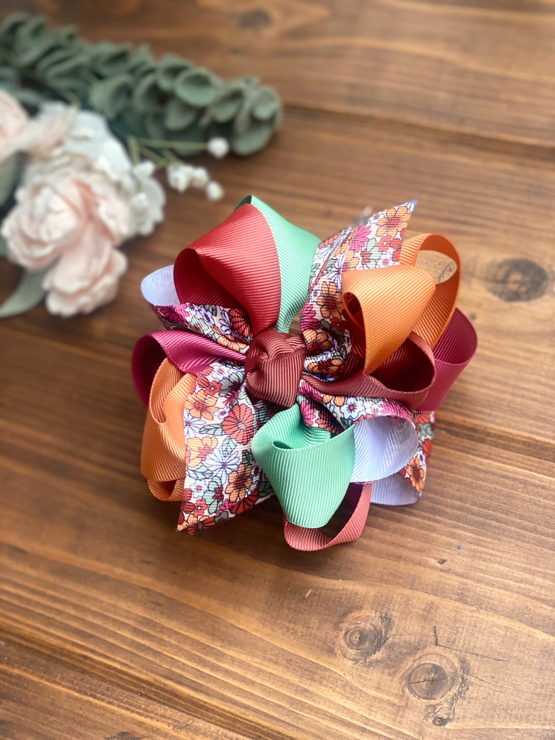 Happy Fall Floral Multicolor Hair Bows - LilaReneeCreations