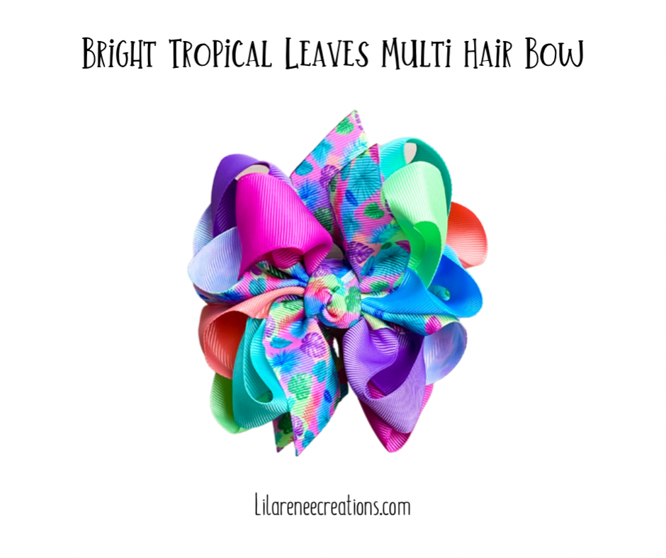 Bright Tropical Leaves Multi Hair Bow - LilaReneeCreations