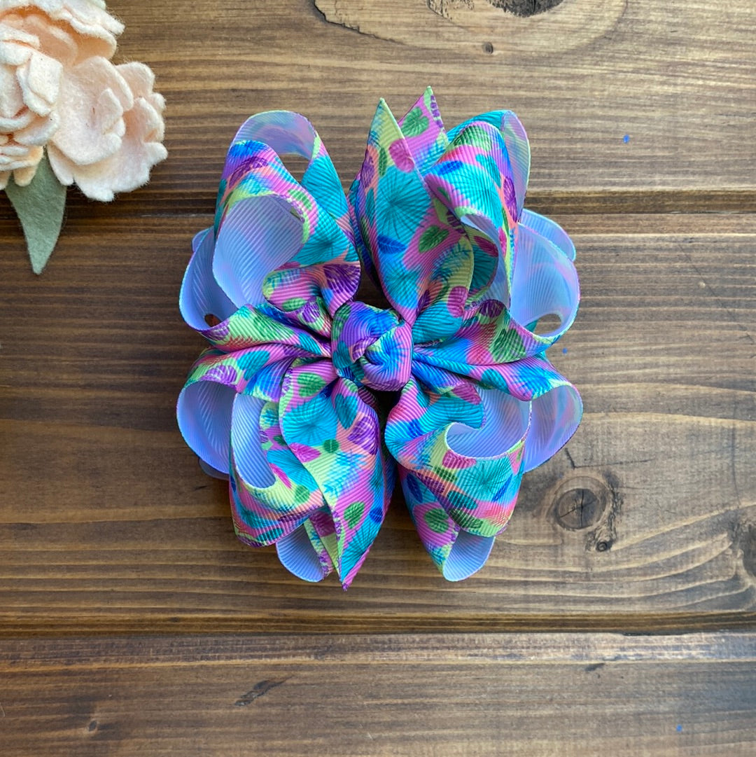 RTS Bright Tropical Leaves Hair Bow L&E - LilaReneeCreations
