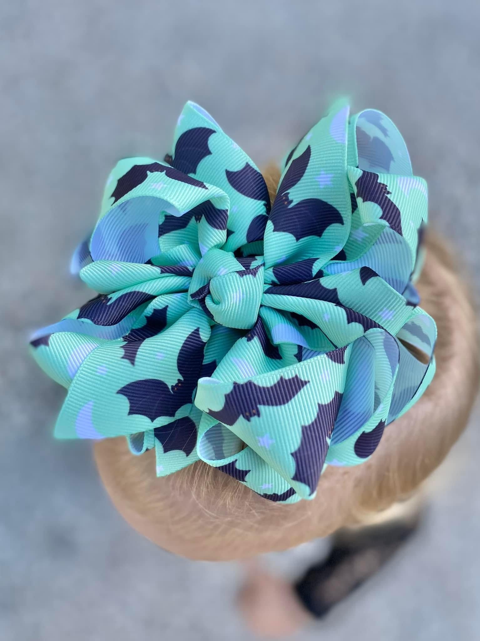 Mint Bats Print Hair Bows - LilaReneeCreations