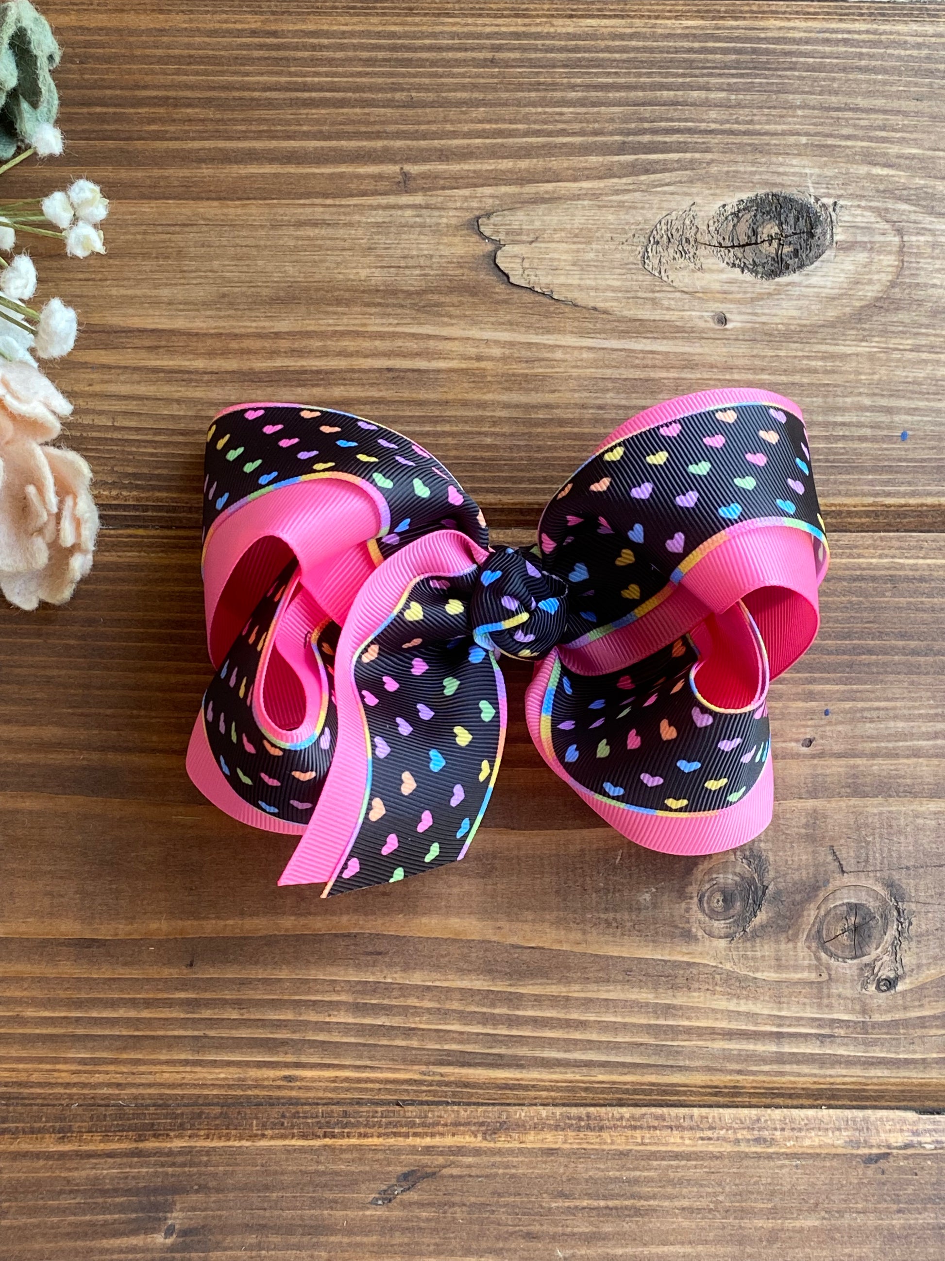 Neon Hearts layered XL Hair Bows - LilaReneeCreations