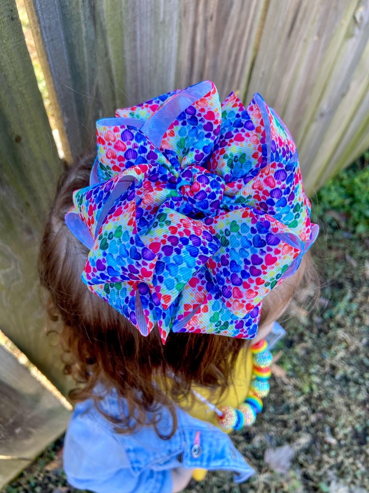 Rainbow hearts Hair Bows - LilaReneeCreations