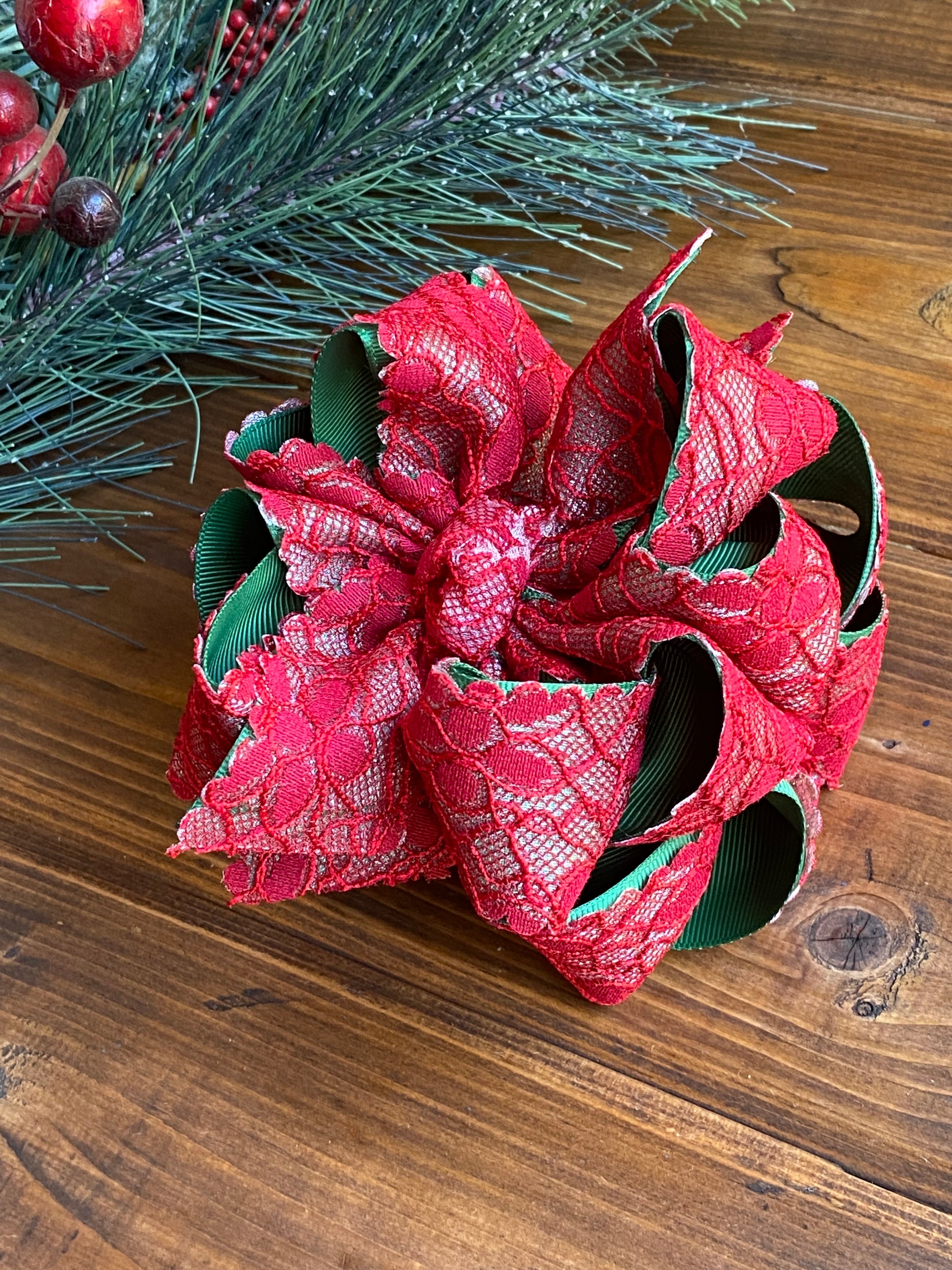 Red Shimmer Lace Hair Bows - LilaReneeCreations