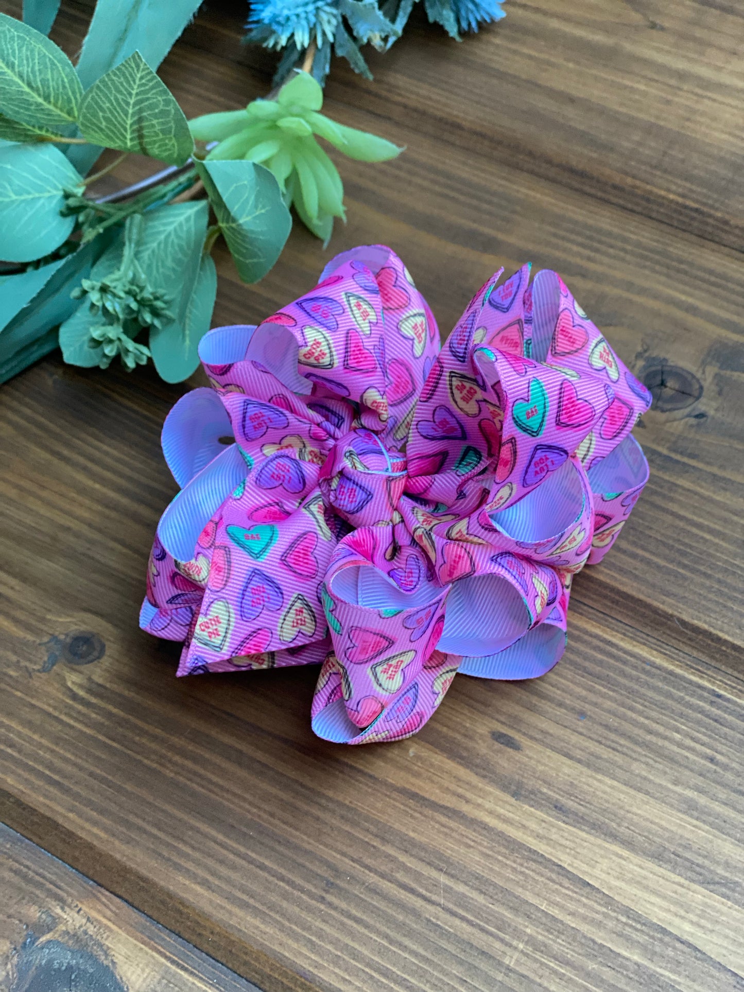 Pink Candy hearts Hair Bows - LilaReneeCreations