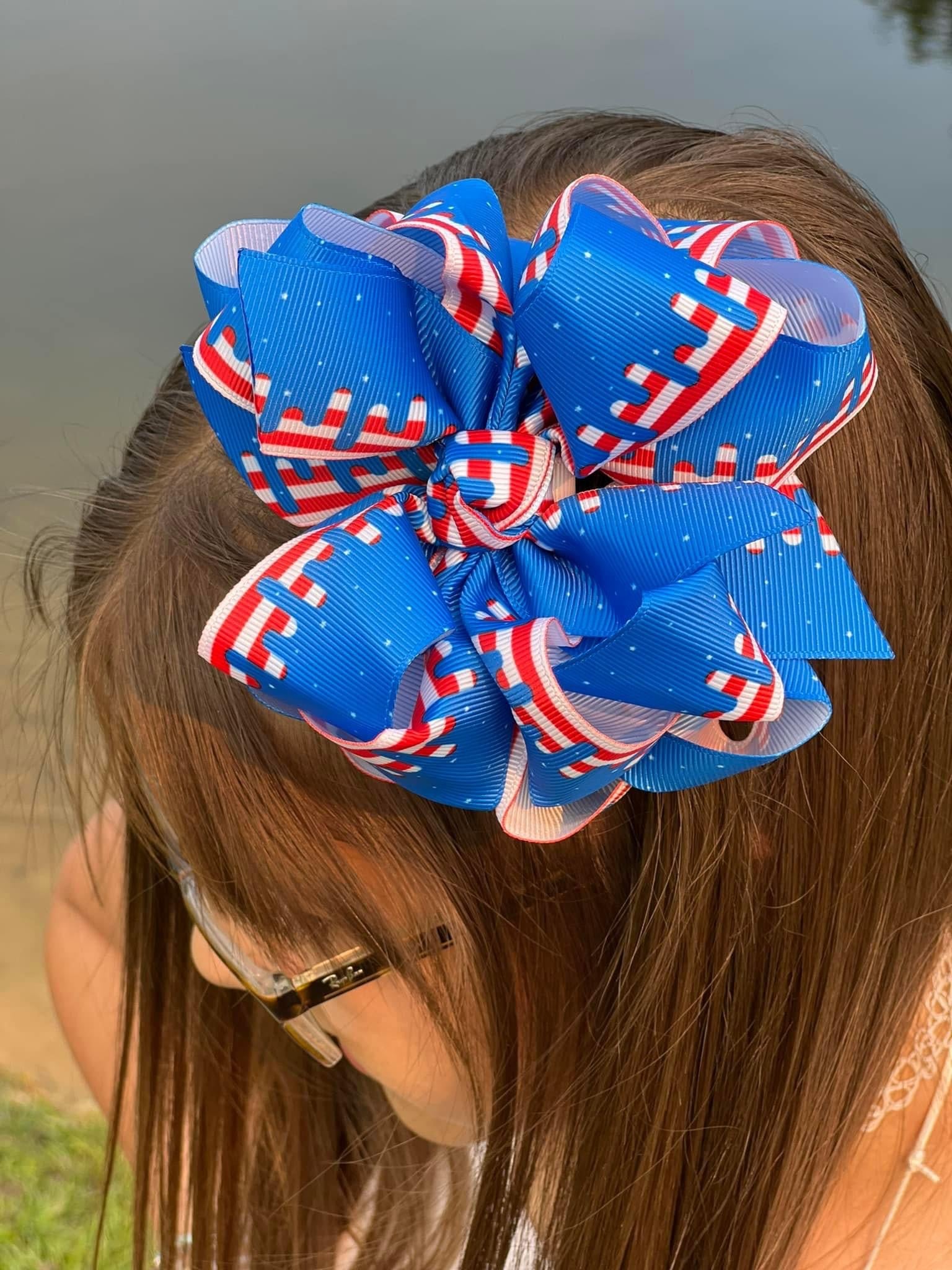 RWB Ice Cream Drips Hair Bows - LilaReneeCreations
