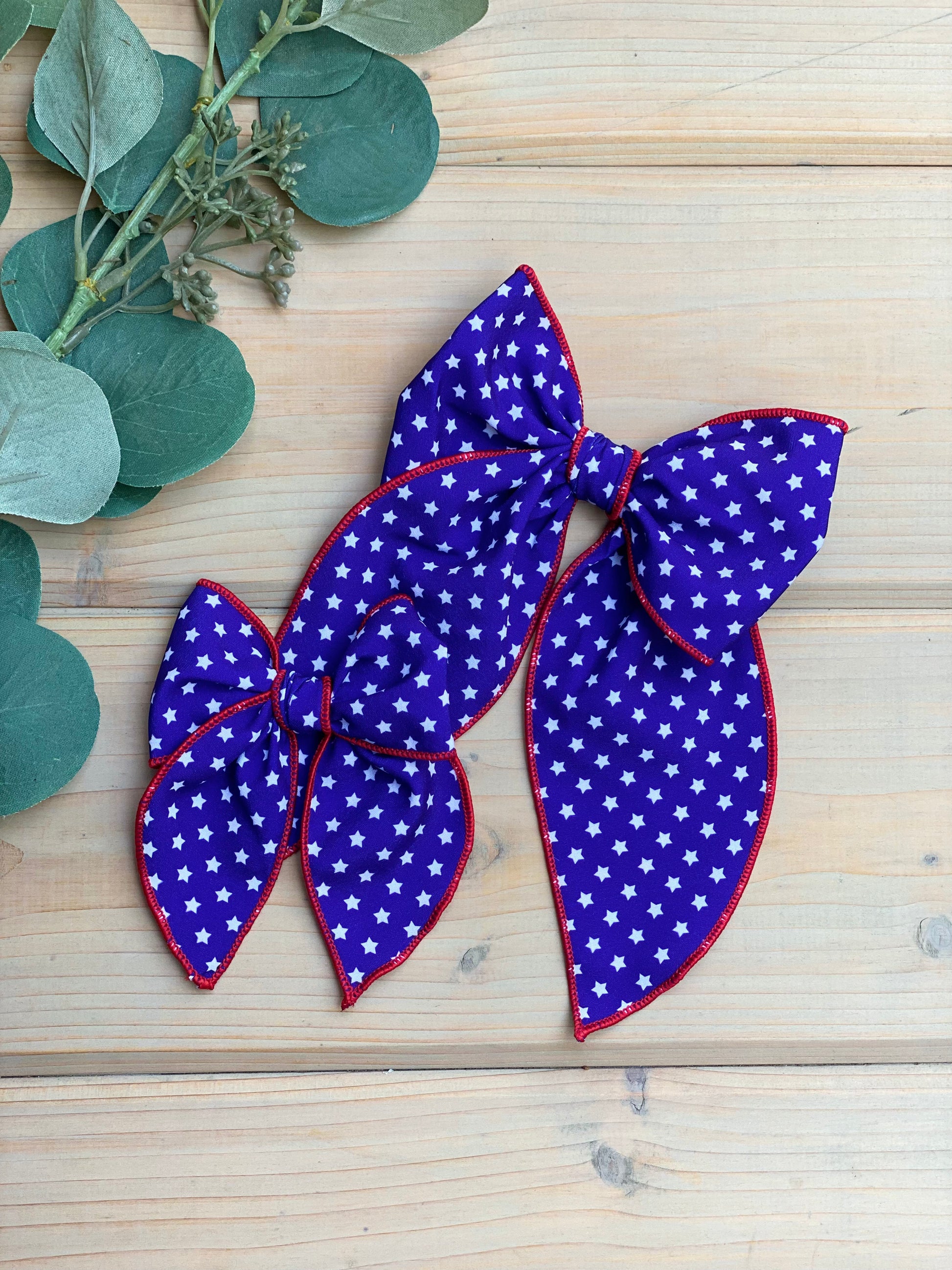 Blue Stars Sterling Hair Bows - LilaReneeCreations