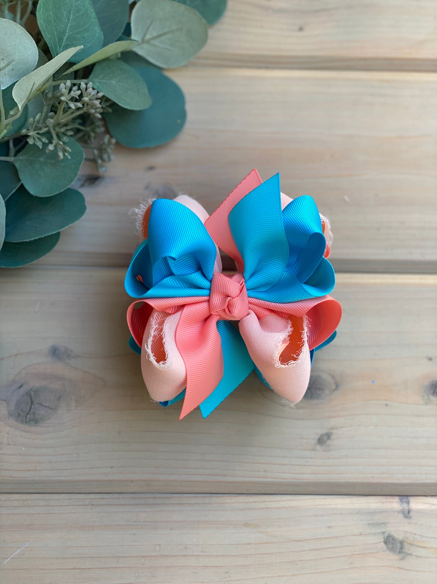 Turquoise floral Multi Hair Bows - LilaReneeCreations