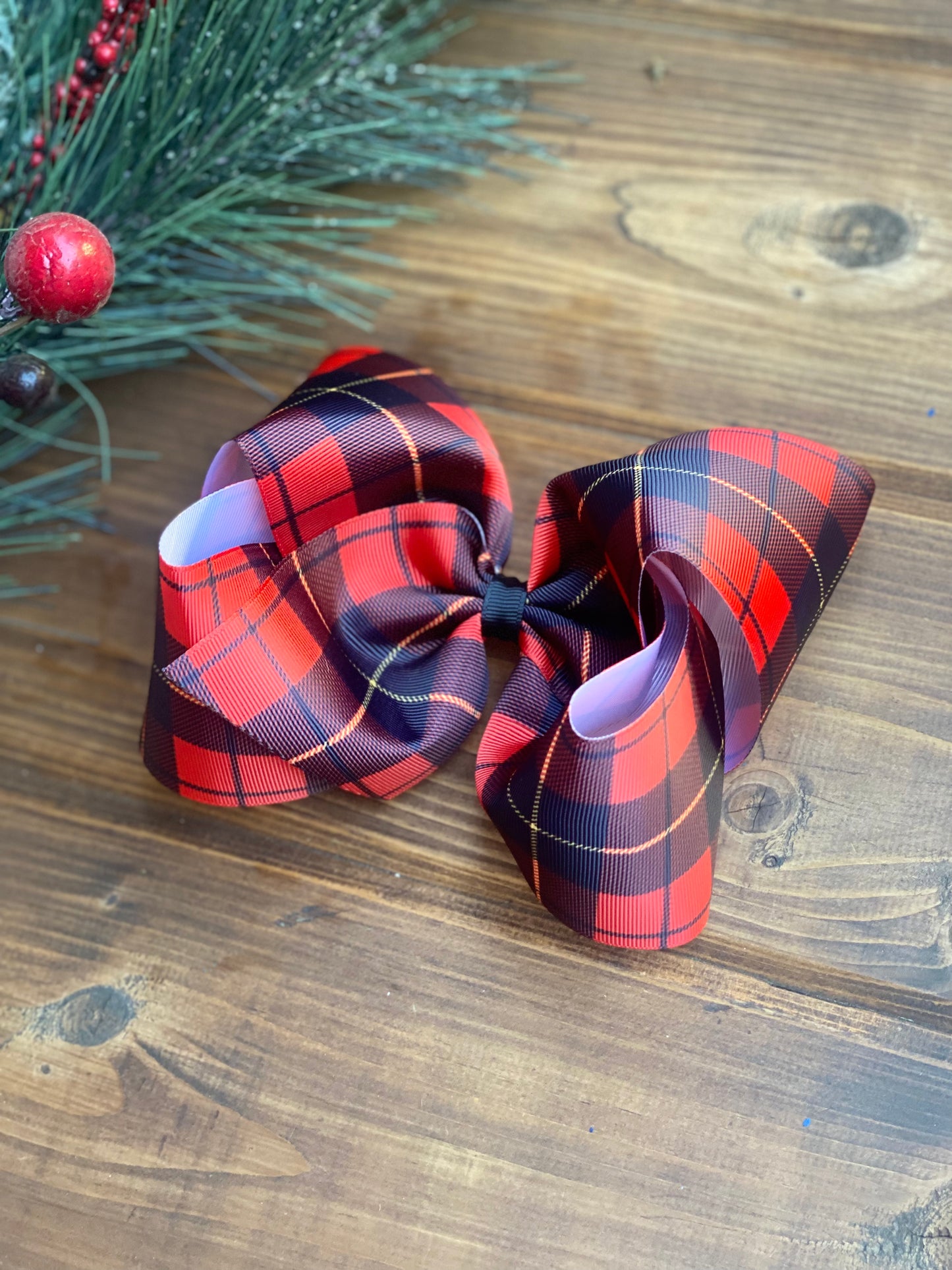 Red Tartan Plaid XL boutique Hair Bows - LilaReneeCreations