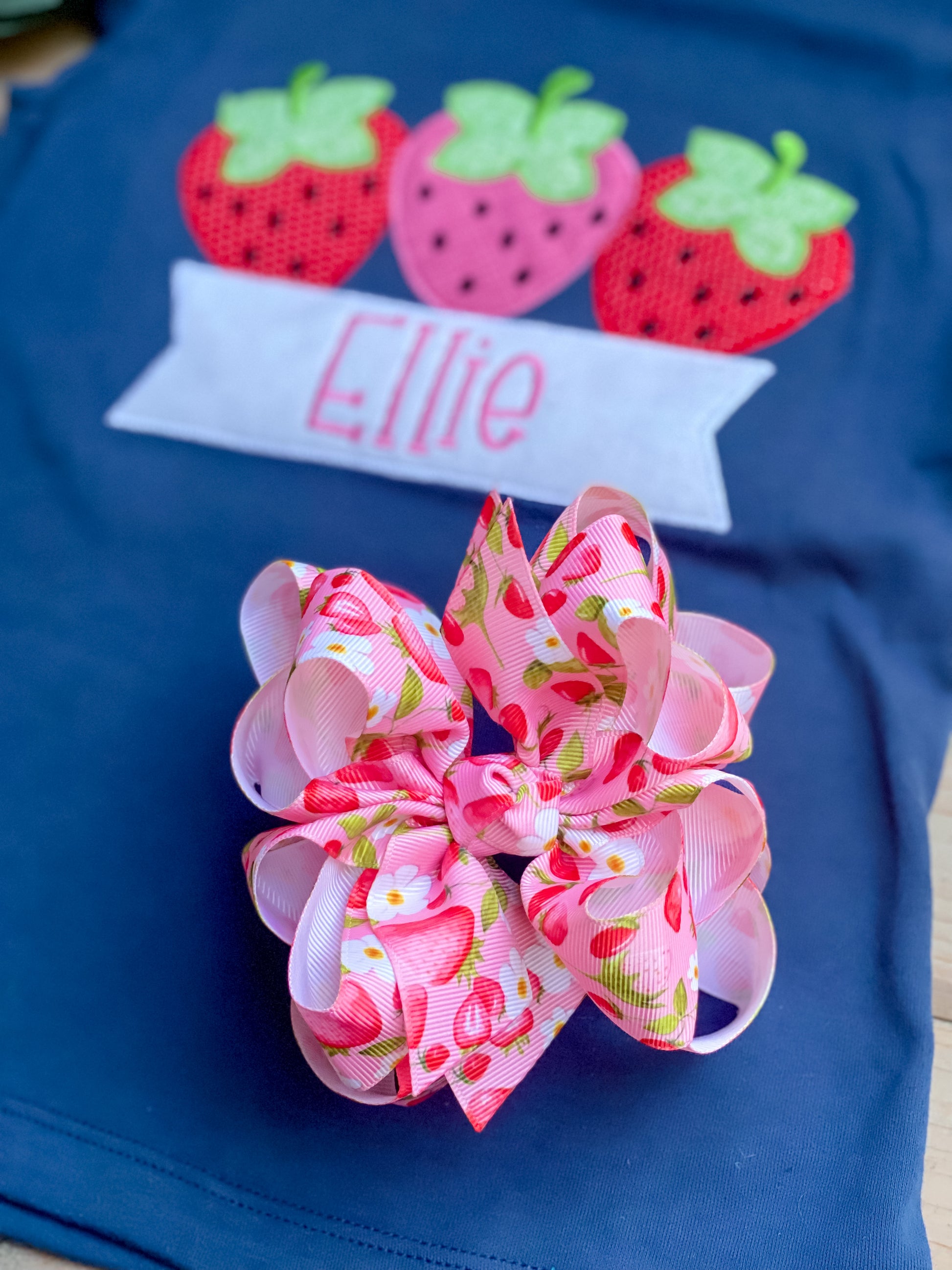 Floral Strawberry Hair Bows - LilaReneeCreations