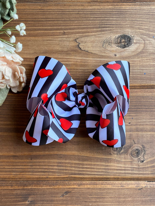 Hearts on Stripes XL boutique Hair Bows - LilaReneeCreations