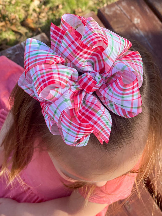 Watermelon plaid Hair Bows - LilaReneeCreations