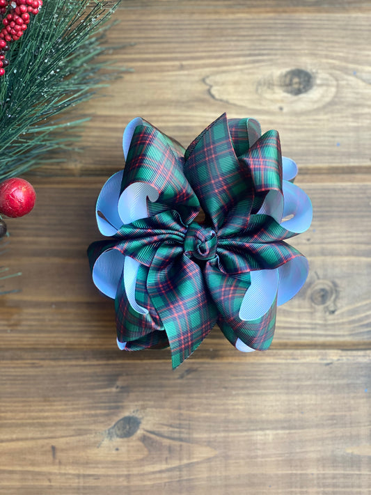 Green Plaid XL (L&E /Ellie) Hair Bows - LilaReneeCreations