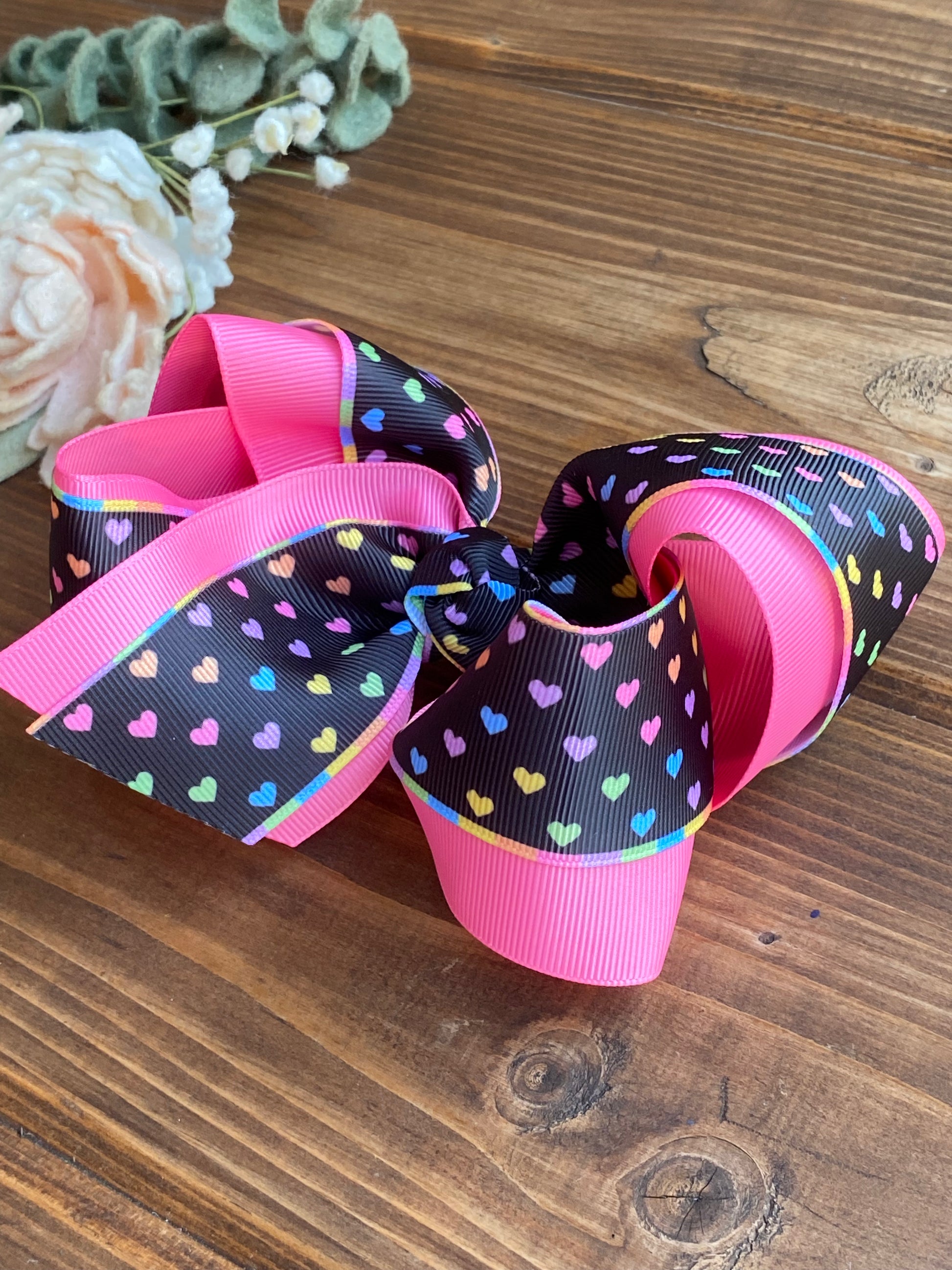 Neon Hearts layered XL Hair Bows - LilaReneeCreations