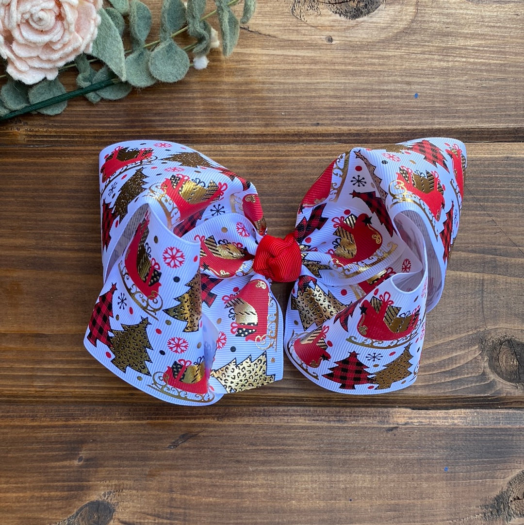 RTS Sleighs & Trees XL Boutique Hair Bow - LilaReneeCreations